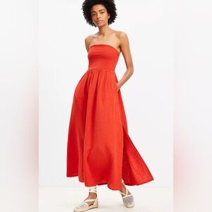LOFT Beach Strapless Scarlet/Tomato Dress
